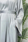 Plain Silver Grey Abaya Long Sleeve Satin Abaya