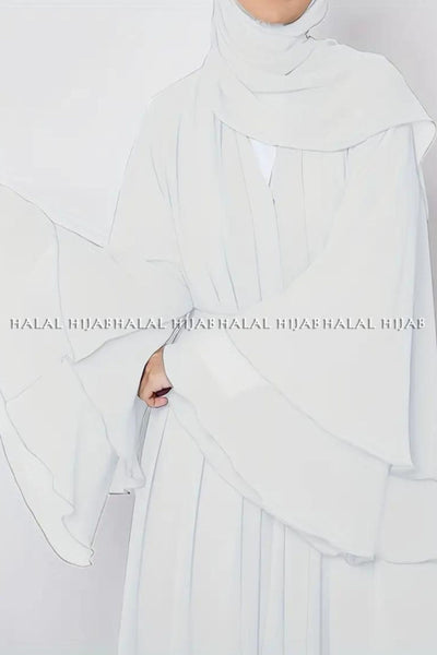 Plain White Long Sleeve Open Front Abaya