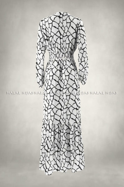White Black Printed Long Maxi Dress