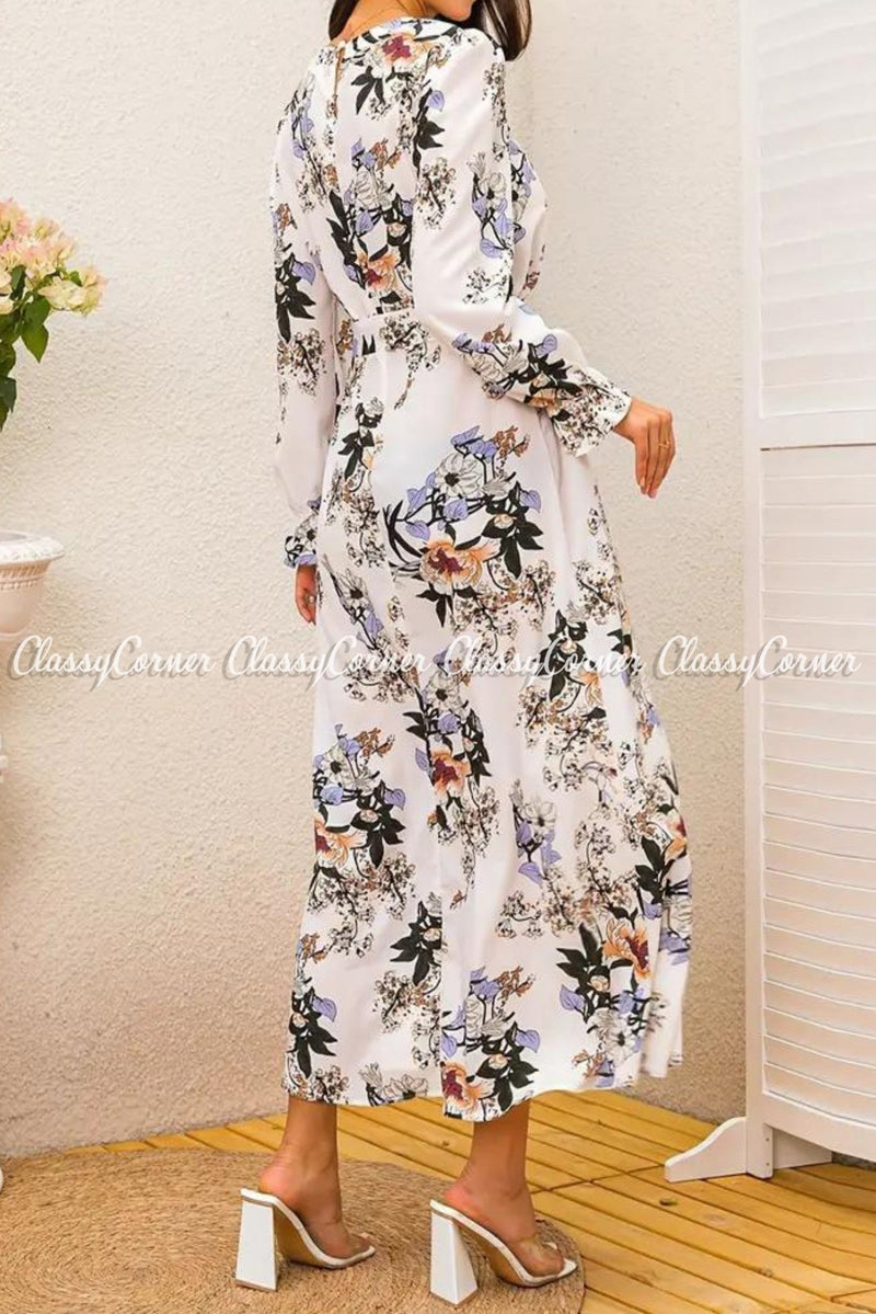 White Floral Printed Modest Dress