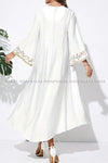 White Floral Embroidered Full Sleeved Dress