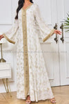 White Golden Floral Printed Long Dress