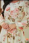White Peach Floral Printed Full Sleeved Dress
