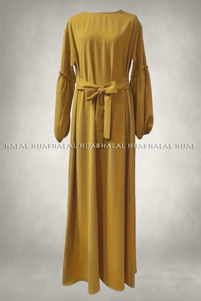Plain Yellow Long Sleeve Kaftan Style Abaya