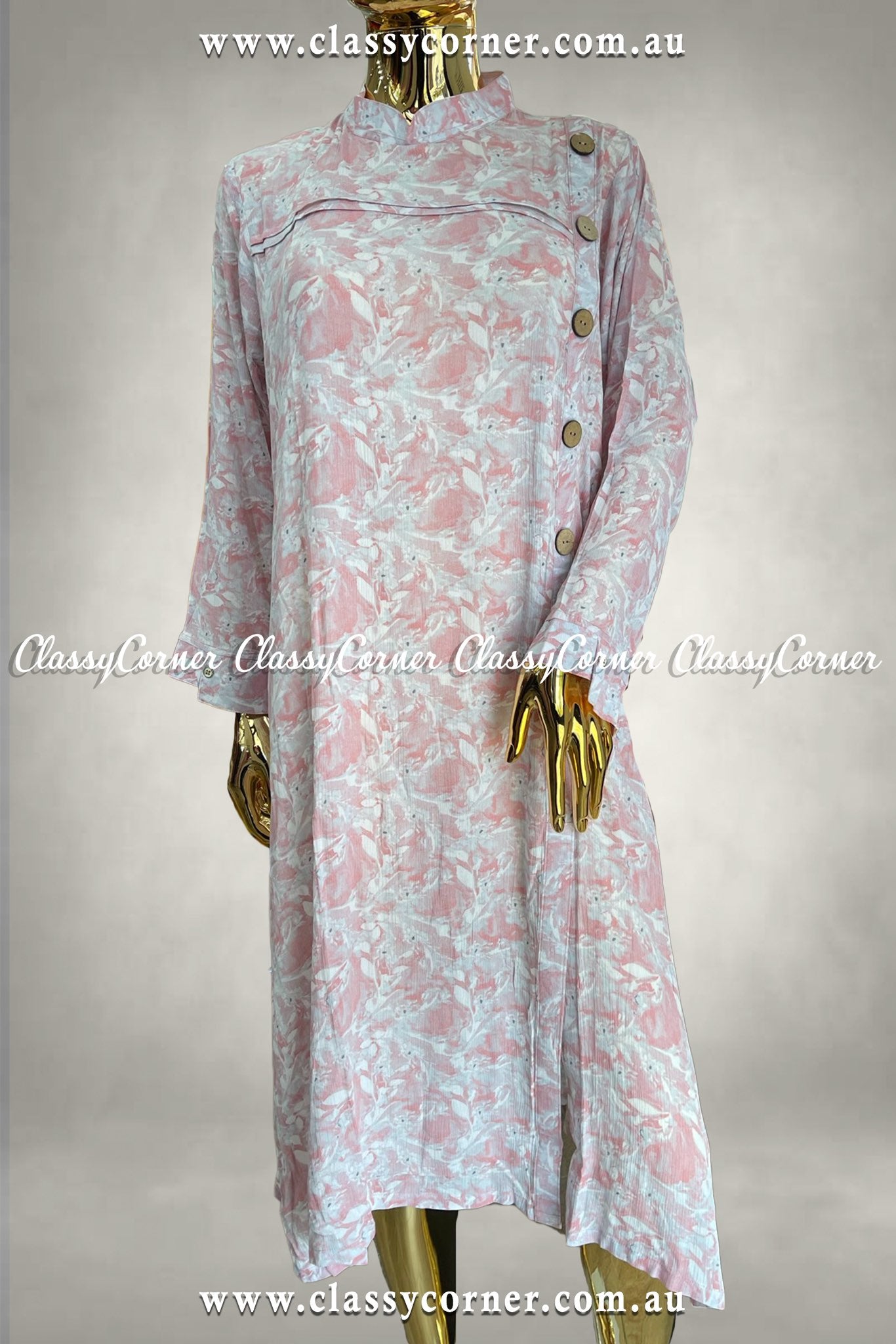 Silver Pink Viscose Modest Short Dress
