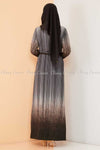 Abstract Pattern Black Modest Long Dress - back view