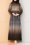 Abstract Pattern Black Modest Long Dress - front view