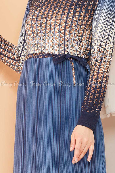 Abstract Pattern Blue Modest Long Dress - design details