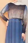 Abstract Pattern Blue Modest Long Dress - front closer view