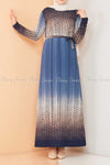 Abstract Pattern Blue Modest Long Dress - full front view