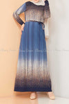 Abstract Pattern Blue Modest Long Dress