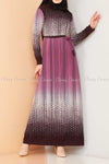 Abstract Pattern Pink Modest Long Dress - front view
