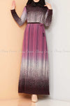 Abstract Pattern Pink Modest Long Dress -full front view