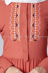 Aztec Embroidery Design Orange Modest Long Dress -  design details