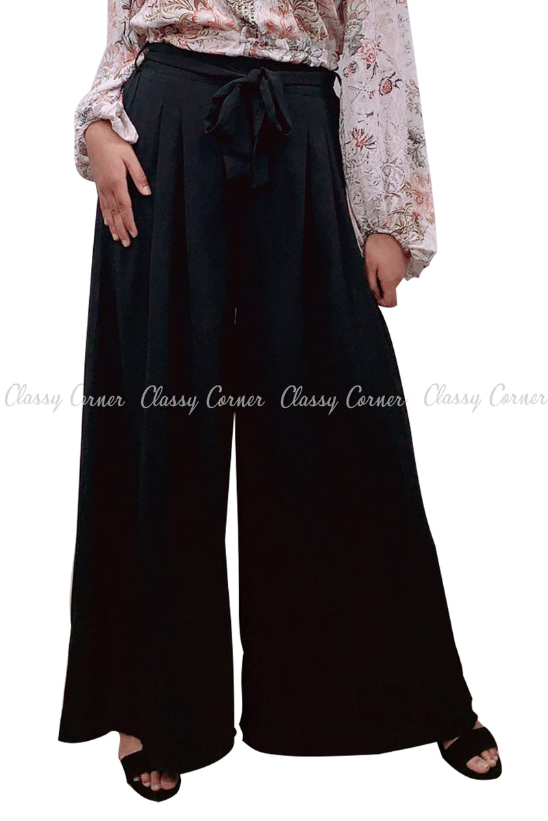 Black Loose Bottom Comfy Summer Pants - full front view