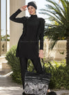 Black Ruffled Top Design Full Bodysuit Swimsuit