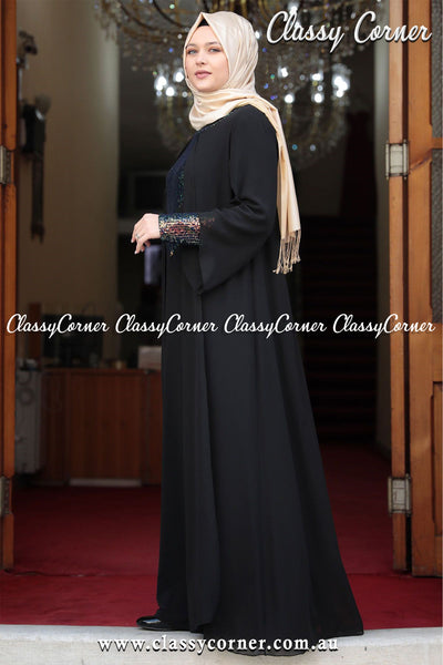 Black Sequinned Chiffon Abaya