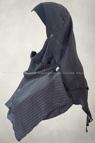 Black Striped Chiffon Instant Hijab