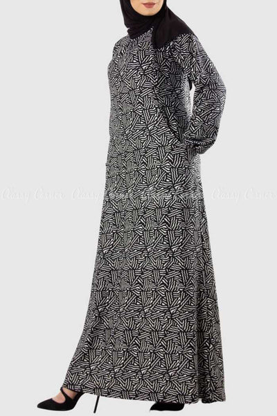 Black and White Abstract Line Print Long Dress Side View