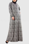 Black and White Plaid Modest Long Dress Front View