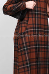 Black and  White Plaid Print Brown Modest  Long Dress - detailed view