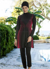 Black Red Ombre Design Full Bodysuit Swimsuit