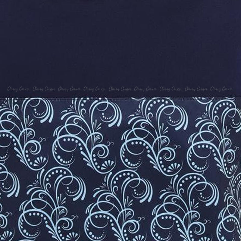 Blue Cursive Lines Print with Zipper Navy Blue Beach Tote Bag