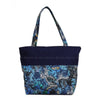 Blue Green Leafy Abstract Prints with Zipper Navy Blue Beach  Tote Bag