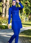 Blue Mandala Sequined Design Blue Full Bodysuit Swimsuit