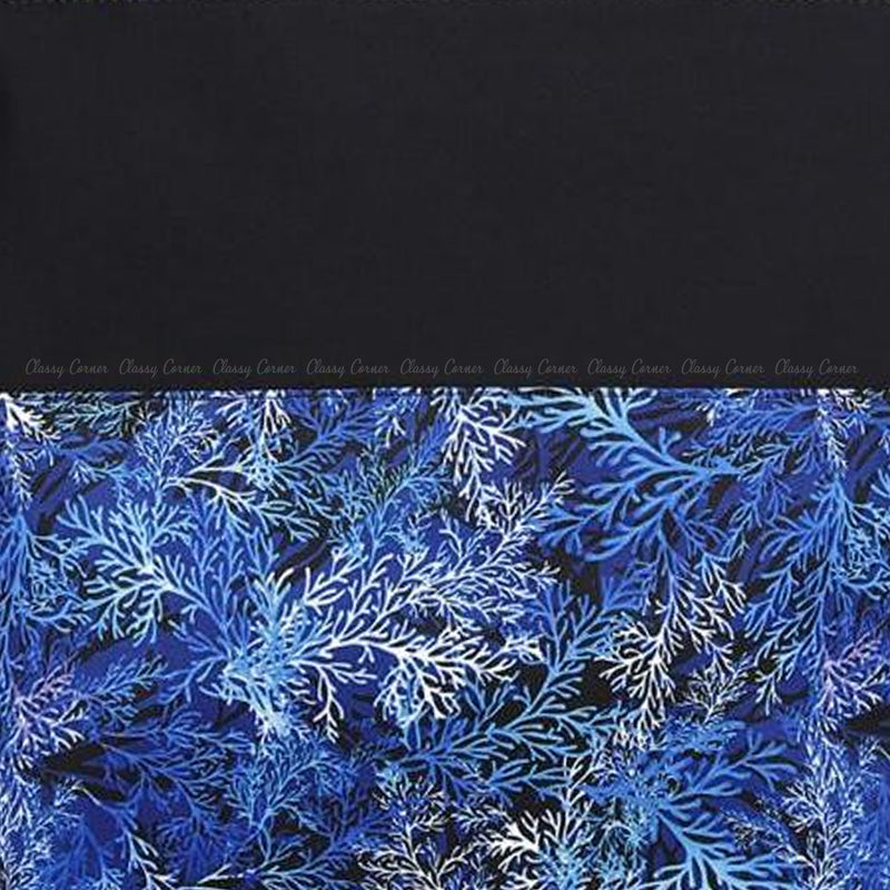 Blue Shades Leafy Prints with Zipper  Black Beach Tote Bag