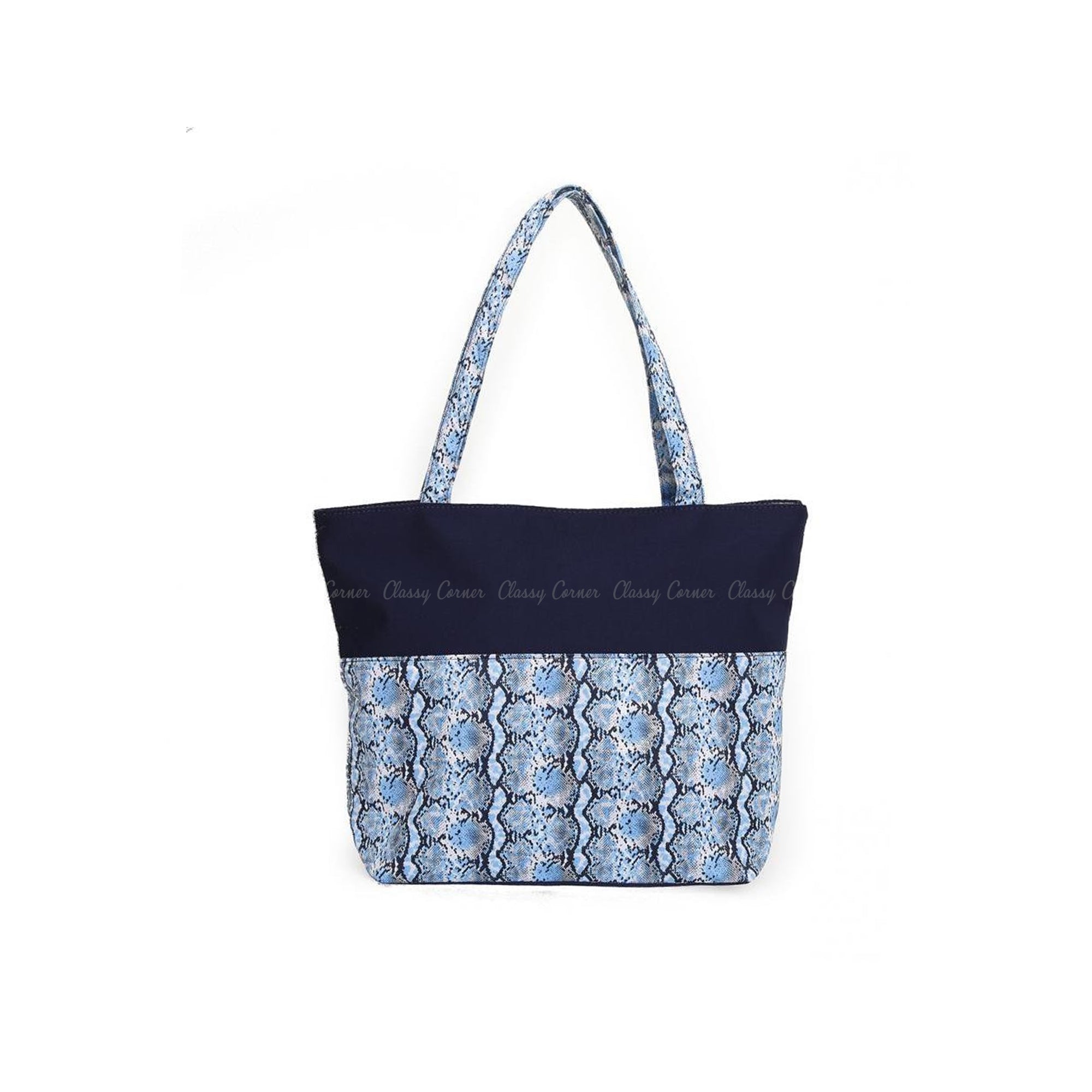 Blue Snake Prints Navy Blue Beach Bag