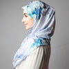 Matte Stone Pale Blue Leafy Floral Print Instant Hijab