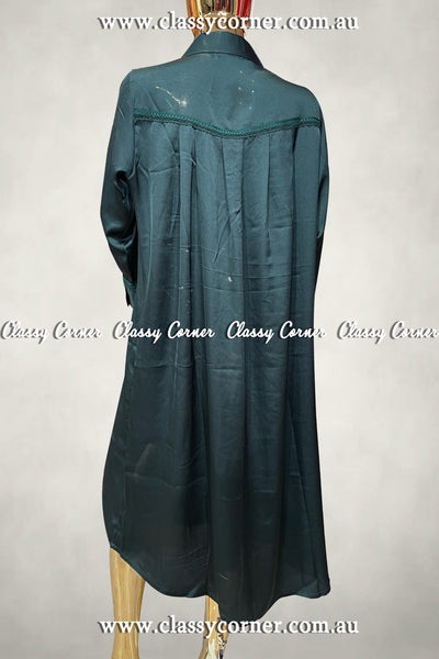 Bottle Green Silk Blend Modest Short Dress