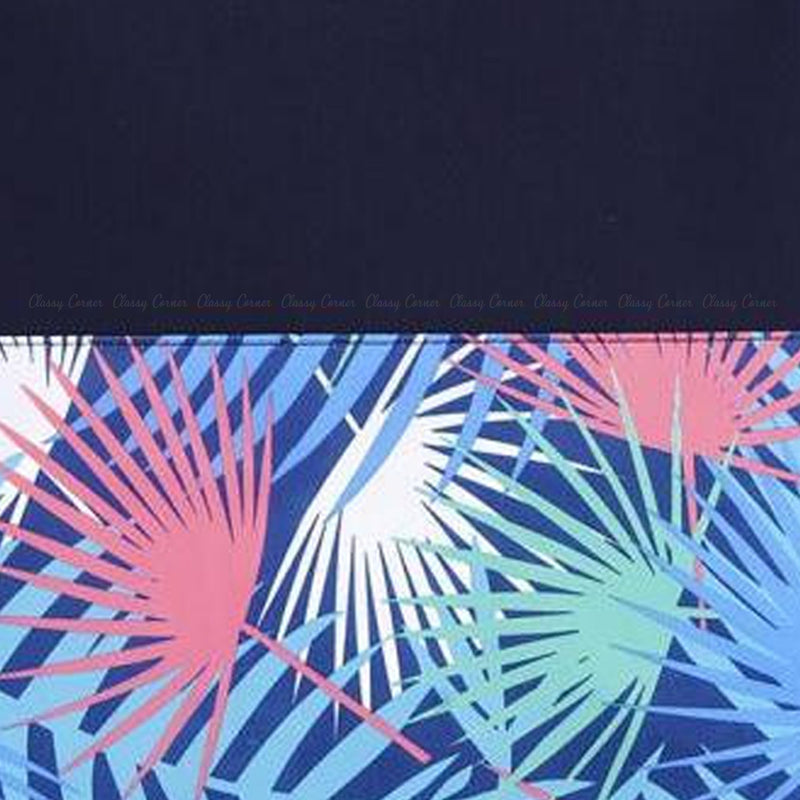 Multicolour Leafy Prints Navy Blue Beach Bag