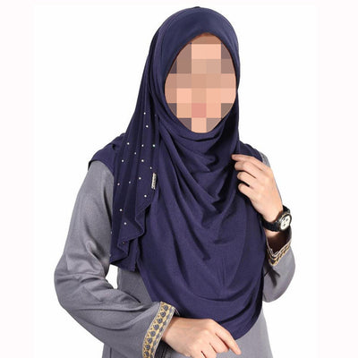 Navy Blue Crystal Dotted Stretchy Party Hijab