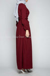 Button Down Maroon Modest Long Dress - left side view