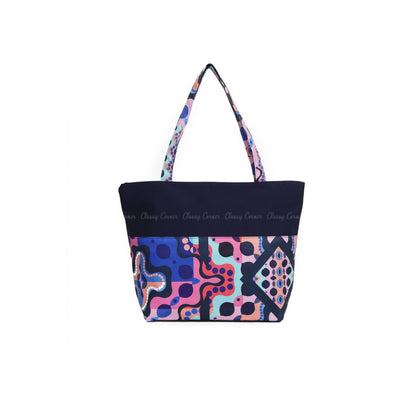 Multicolour Abstract Prints with Zip Navy Blue Beach Tote Bag
