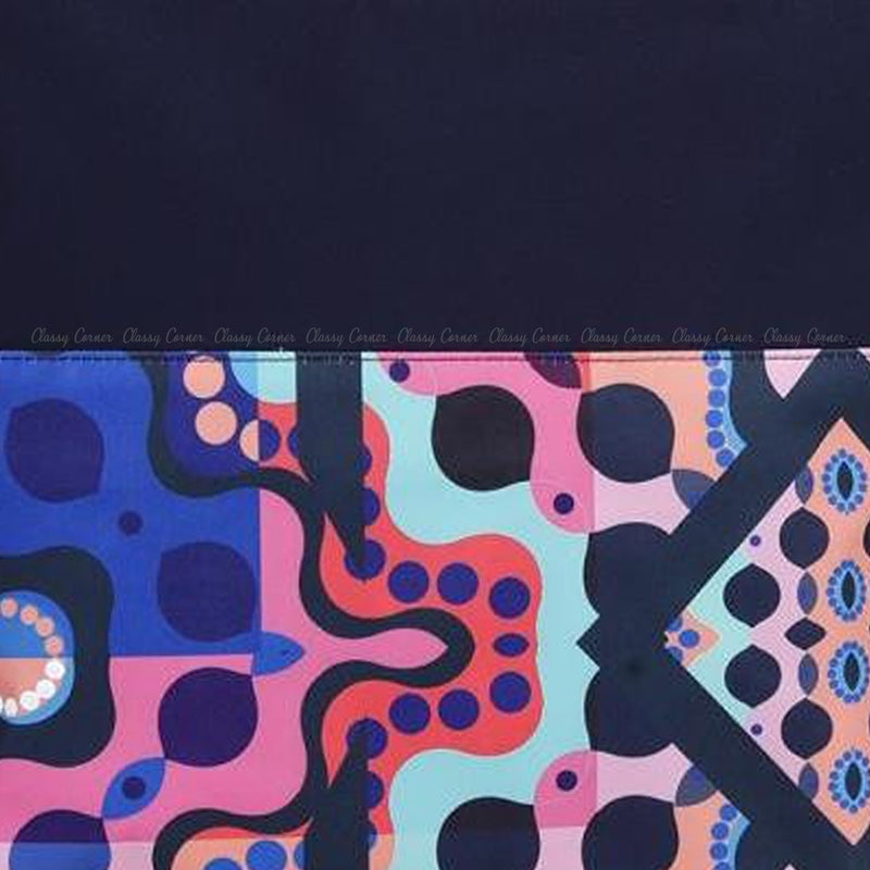 Multicolour Abstract Prints with Zip Navy Blue Beach Tote Bag