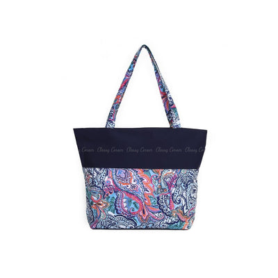 Multicolour Mandala Prints with zip Navy Blue Beach Tote Bag