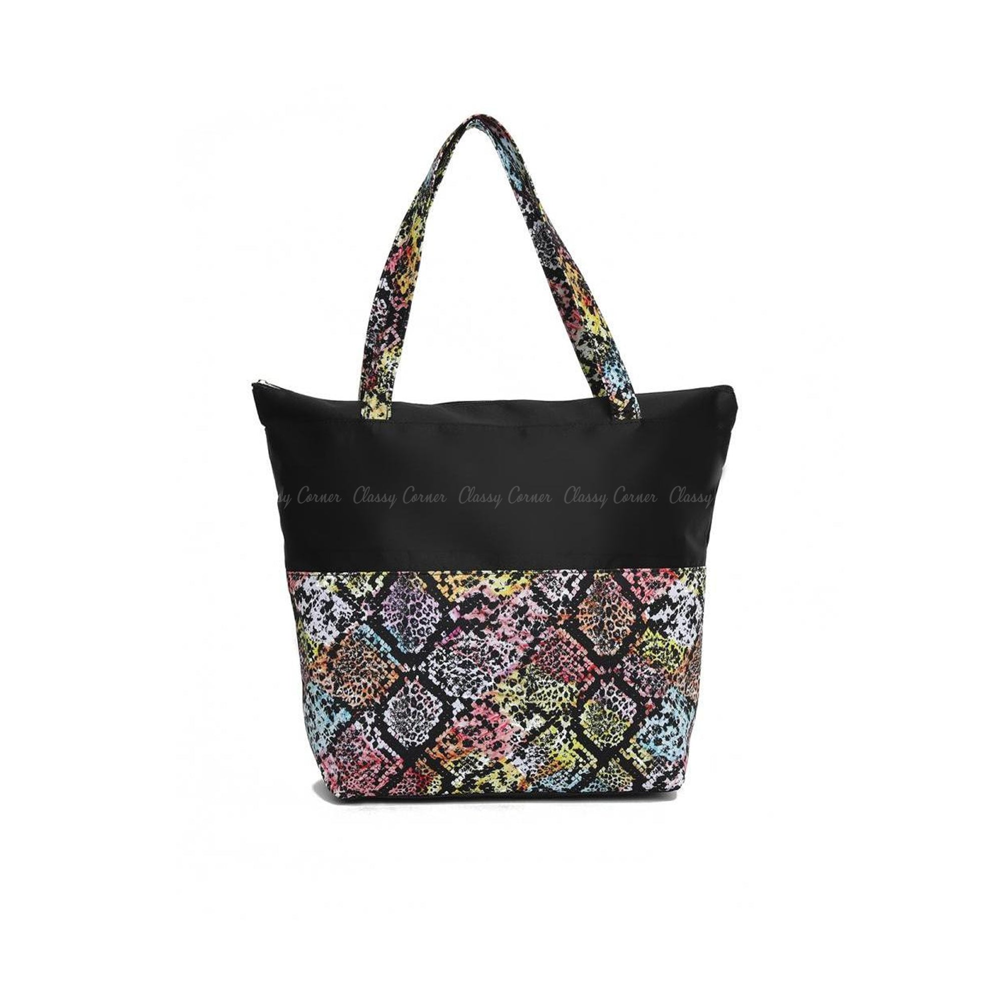 Multicolour Snake Skin Print Design Black Beach Bag