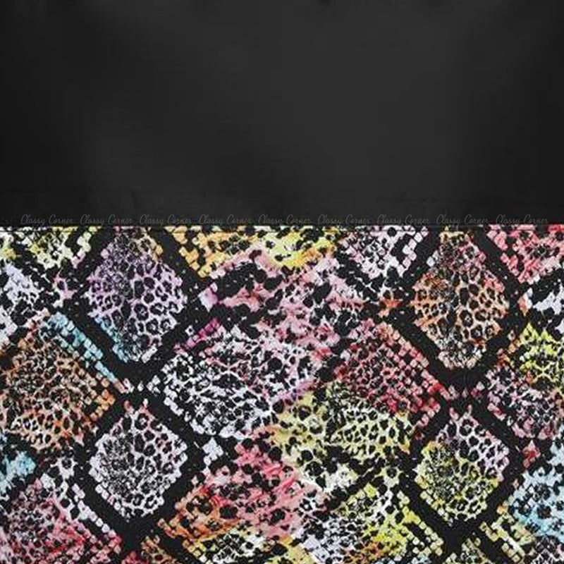 Multicolour Snake Skin Print with Zipper Black Beach Tote Bag