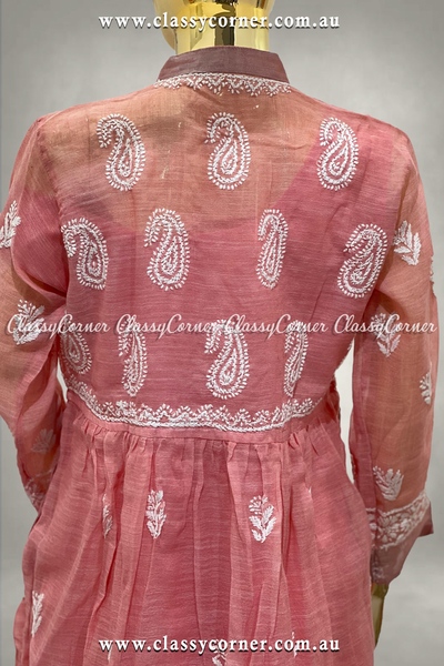 Coral Pink Hand Embroidered Long Dress