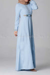 Elegant Embroidery Design Blue Modest Long Dress - left side view