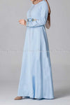 Elegant Embroidery Design Blue Modest Long Dress - right side view