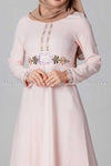 Elegant Embroidery Design Pink Modest Long Dress - closer view