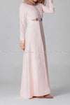 Elegant Embroidery Design Pink Modest Long Dress - left side view