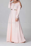 Elegant Embroidery Design Pink Modest Long Dress - right side view