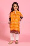 Elegant Royal Print  Orange Kids Salwar Kameez - full front view