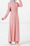 Embroidery Patch and Pearl Beads Pink Modest Long Dress - left side details
