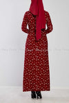 Fine Floral Prints Red Modest Long Dress - back view
